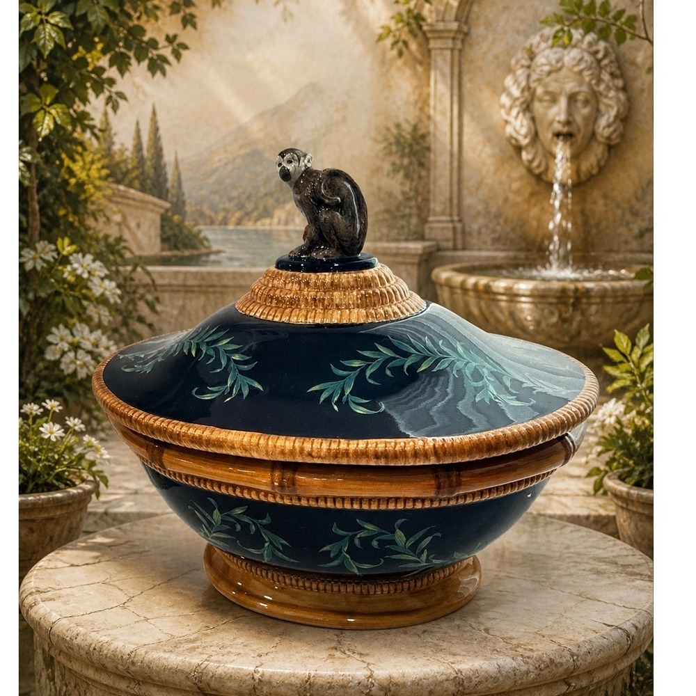 Raymond Waites Safari Certified International Monkey Tureen Serving Bowl Black